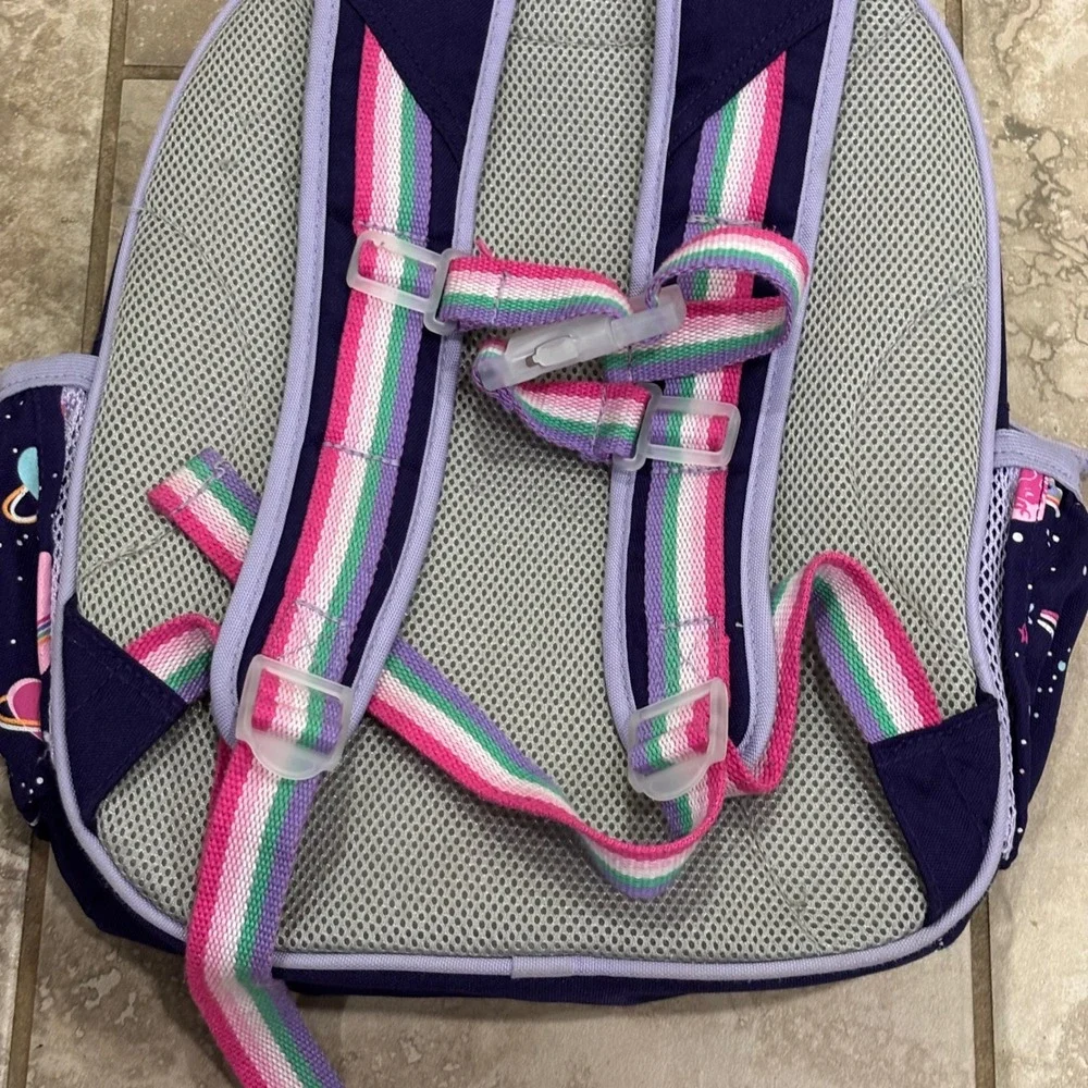 Pottery Barn Kids Galaxy Heart Backpack Purple Rainbow Straps 15 Inch